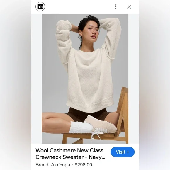 ALO Yoga NWT Unisex Wool Cashmere New Class Crewneck Sweater Bone Heather Size M - Picture 3 of 12